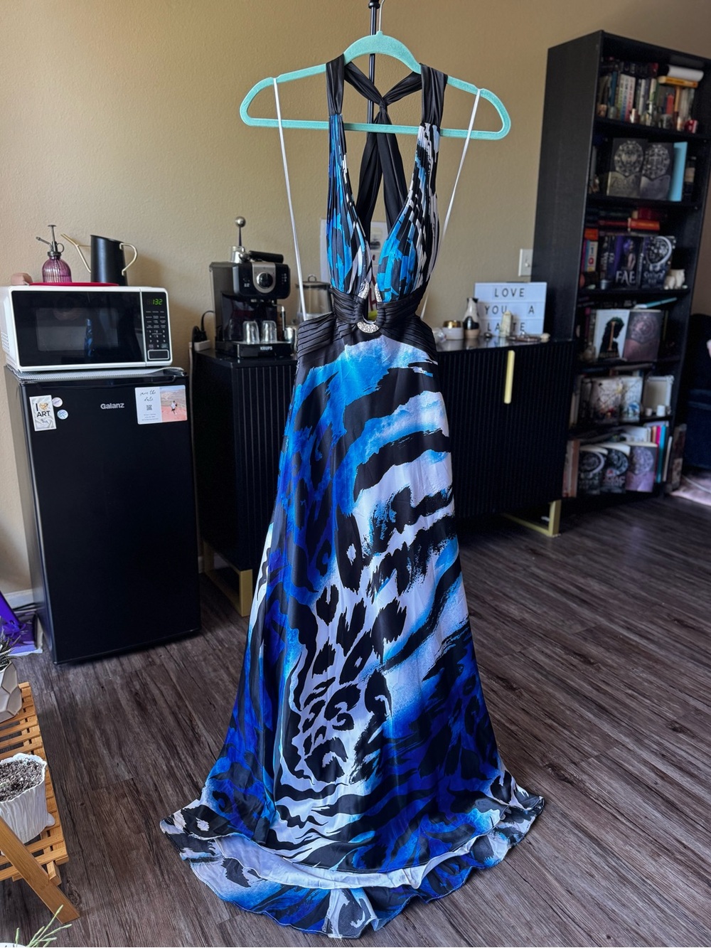 Cache Vintage Blue Leopard Formal Gown